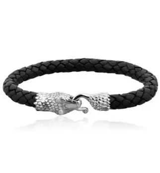 Kuzzoi Lederarmband Herren, geflochten, Schlangenverschluss 925 Silber (4123245)