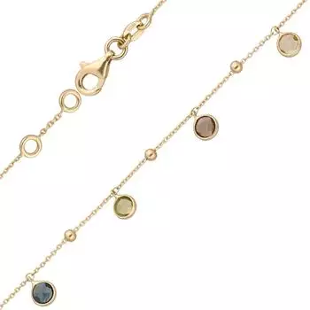 Schmuck Krone Armband 585 Gelbgold mit Blautopas, Amethyst, Peridot, Citrin, Rauchquarz 19cm (38627)