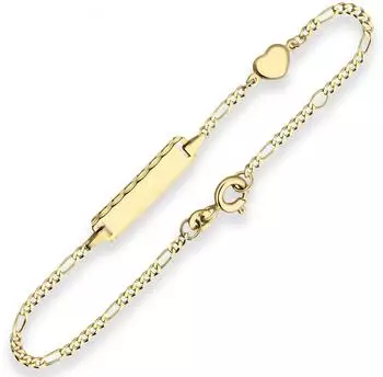 Schmuck Krone ID-Armband Figarokette diamantiert Herz 585 Gelbgold 1,8mm 14cm (500636)