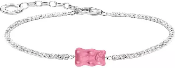 Thomas Sabo Armband mit pinkfarbenem Goldbären und Steinen, silber (A2187-052-9-L19V)