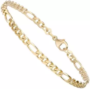 Schmuck Krone Figaroarmband 4,3mm 333 Gelbgold diamantiert massiv 21cm (24810)