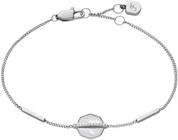 Fossil Damen-Armband Edelstahl, Perlmutt & Zirkonia, silber (JF04910040)