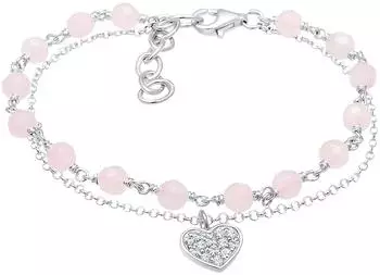 Elli Armband Herz Quarz-Perlen rosé 925 Sterlingsilber (0204982517_16)