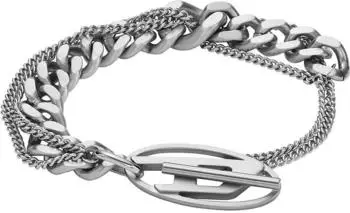 Diesel Oval D Logo Armband, Edelstahl, dreireihig, Herren (DX1550040)