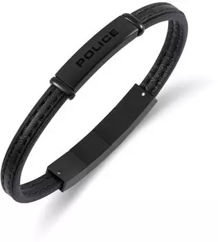 Police Recall Herrenarmband schwarz, Leder & Edelstahl, 22cm (PEAGB0079203)