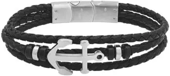 Tom Tailor Identarmband Anker-Anh&auml;nger, Edelstahl/Leder, schwarz, Herren (2100696)