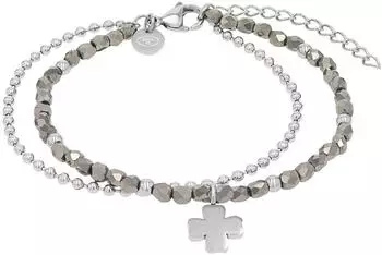 Tom Tailor Gliederarmkette Kleeblatt-Anh&auml;nger Edelstahl silber, Damen