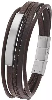 Tom Tailor Identarmband Herren, Edelstahl und Leder, braun (2100695)