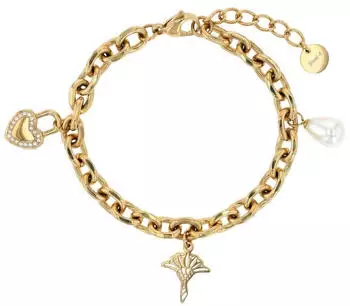 Joop! Armband "Herz Schloss Kornblume" gold, Damen, Edelstahl mit Zirkonia (JOO-B0050)
