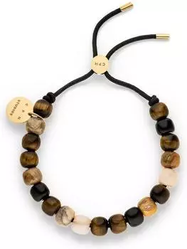 COPENHAGEN Damen-Armband Leder mit Beads und Logotag, braun, 25cm
