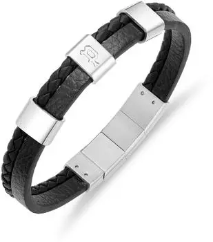 Police Unity Herrenarmband Edelstahl, Leder, schwarz (PEAGB0040701)