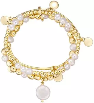 luluandjane Armband Gelbgold-Optik, Süßwasser-Zuchtperle, flexibel (500714640)