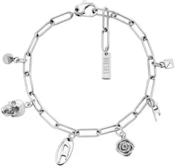 Diesel Chain Armband mit Anhängern, Stahl, Herren (DX1604040)