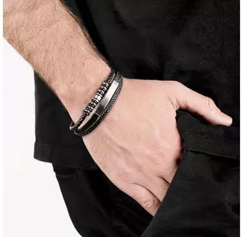 Lotus Iron Road Armband Herren, schwarz, Edelstahl/Leder (LS2592_2_1)