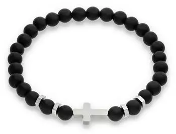 s.Oliver Armband Beads, Kreuz mit Tigerauge und Onyx, Herren (46796423-0)