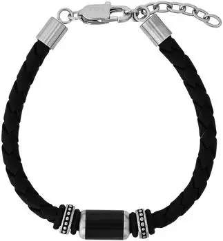 Tom Tailor Lederarmband Herren, schwarz, Edelstahl/Kautschuk/Leder, 22cm (TT-B0066)