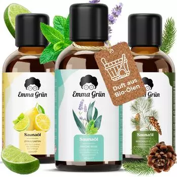 Emma Grün Bio Saunaaufguss Set mit Bergwald Echo Frische Brise & Zitrus Garten 300 ml Öl