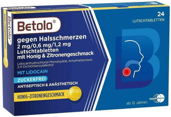 Betolo gegen Halsschmerzen Honig-Zitrone 2mg/0,6mg/1,2mg (24Stk.)