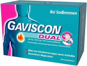 Gaviscon Dual 250 mg / 106,5 mg / 187,5 mg Kautabletten (80 Stk.) Gaviscon Dual 250 mg / 106,5 mg / 187,5 mg Kautabletten (80 Stk.)
