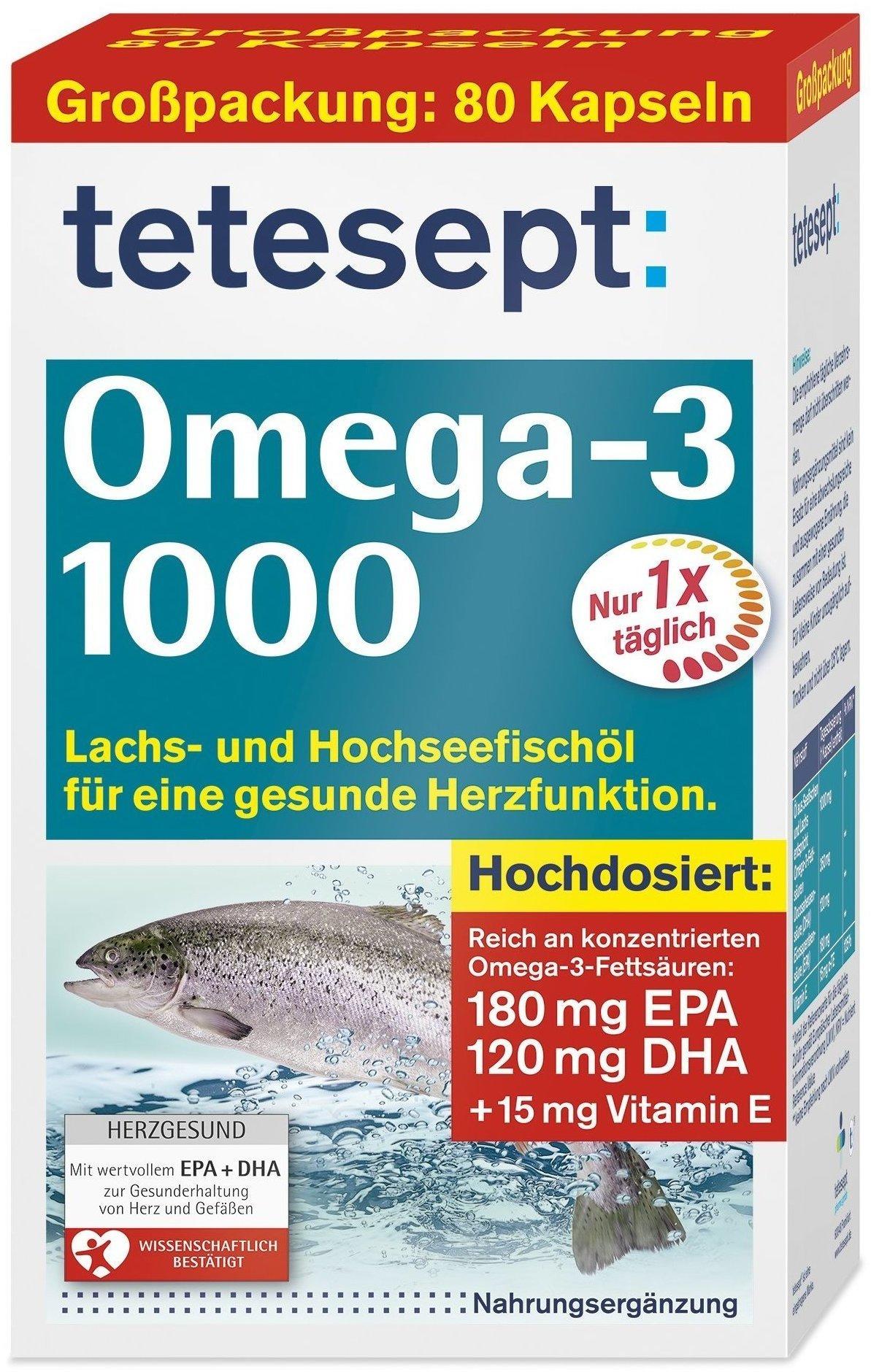 Tetesept Omega-3 Lachsöl 1000 Kapseln (80 Stk.) Test TOP Angebote ab 5,97 €  (Juli 2023)
