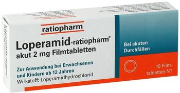 Ratiopharm LOPERAMID ratiopharm akut 2 mg Filmtabletten 10 St