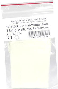 CareLiv Mundschutz Papiervlies Weiss mit Gummibänder (10 Stk.)