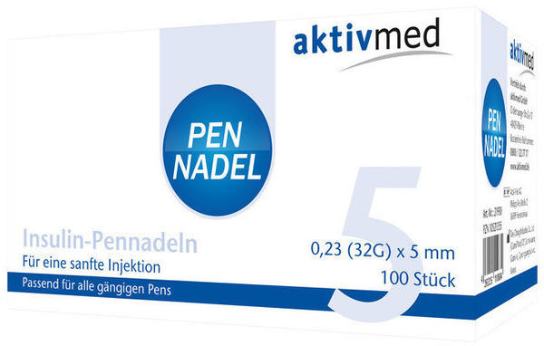 Aktivmed Pen Nadeln Universal 5 Kanülen 0,23x5 mm 32G (100 Stk.)