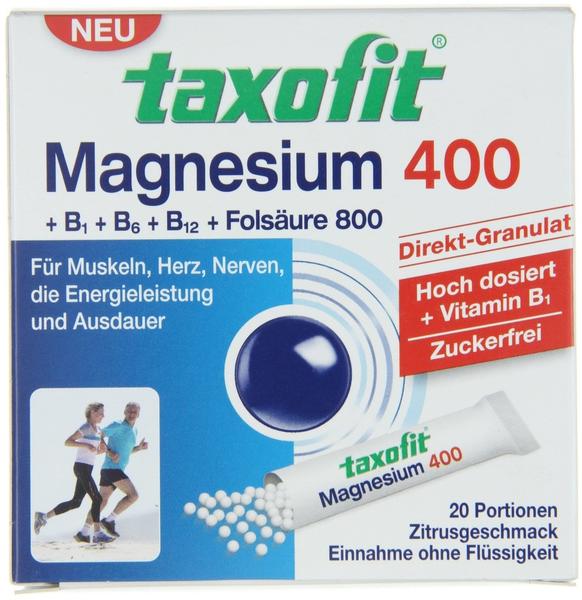 Taxofit Magnesium 400 + B1 + B6 + B12 + Folsäure 800 Direktgranulat (20 Stk.)