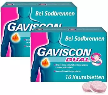 Gaviscon Dual 250 mg / 106,5 mg / 187,5 mg Kautabletten (2 x 16 Stk.)