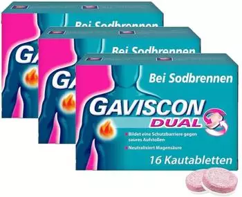 Gaviscon Dual 250 mg / 106,5 mg / 187,5 mg Kautabletten (3 x 16 Stk.)