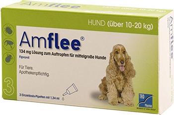 Tad Pharma Amflee Spot-On für Hunde 10-20kg 134mg 6 Pipetten
