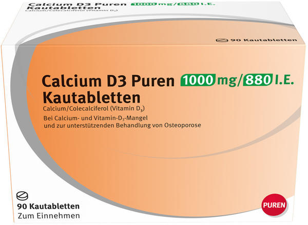 Calcium D3 Puren 1000 mg/880 I.E. Kautabletten (90 Stk.)