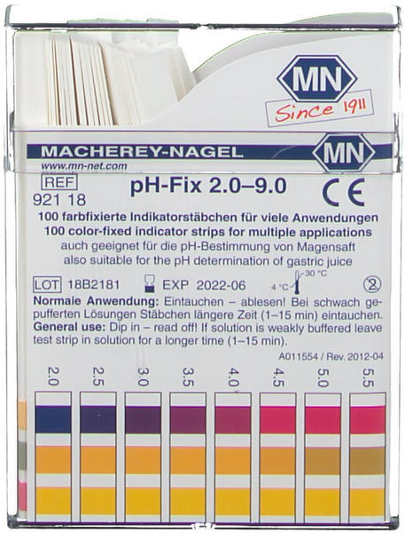 Macherey-Nagel Ph Fix Indikatorstaebchen Ph 2,0-9,0 (100 Stk.)