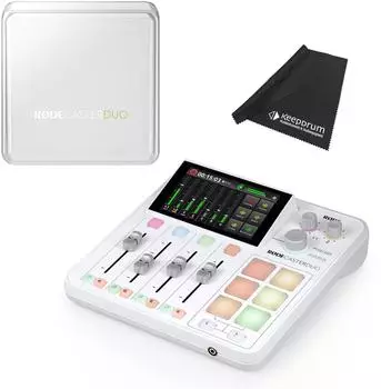 Rode RØDECaster Duo Mischpult weiß mit Abdeckung und Tuch (rcduowh-rcovduo-tuch)