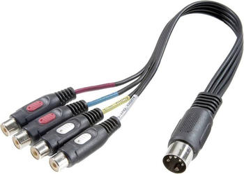 SpeaKa Professional Cinch/DIN-Anschluss Adapter Diodenbuchse 5pol (DIN) 4x Cinch-Buchse (Audio Splitter), Audio Adapter, Schwarz