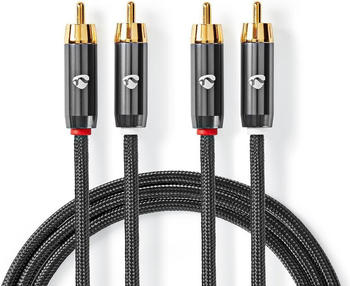 Nedis Stereo-Audiokabel 2x RCA Stecker 2x RCA Stecker Vergoldet 1.00 m rund Grau / Gun M (1 m), Audio Kabel