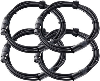 Pronomic 4x Set Profi DJ PA Mikrofon Kabel 2,5m Mic Patch Cable XLR Male Female schwarz