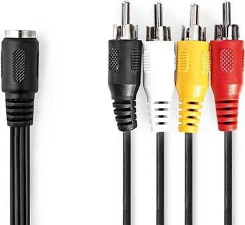 Nedis DIN-Audio-Kabel DIN 5-Pin Buchse 4x RCA Stecker Vernickelt 0.20 m Rund PVC Schwa (0.20 m), Audio Kabel