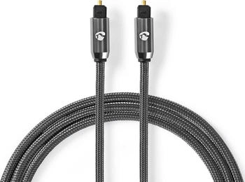 Nedis Optical audio cable TosLink Male, 5m, round, braided - Gray With Metal (5 m), Audio Kabel