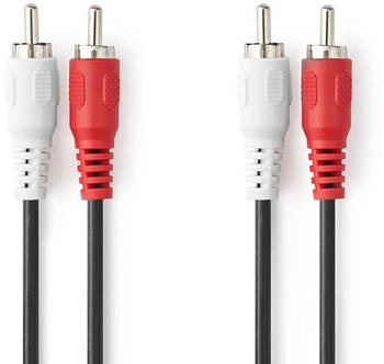 Nedis Stereo-Audiokabel 2x RCA Stecker 2x RCA Stecker Vernickelt 10.0 m Rund Red / Weiss (10 m), Audio Kabel