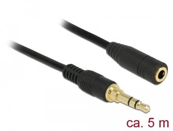 DeLock Klinkenverlängerungskabel 3,5mm 3 Pin Stecker zu Buchse 5m schwarz (85590)