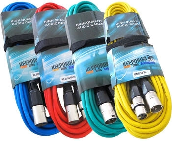 Keepdrum 6m Mikrofonkabel Set XLR RD-BL-GR-YW 4 Stück Audio-Kabel (XLR6mRD+BL+GR+YW)