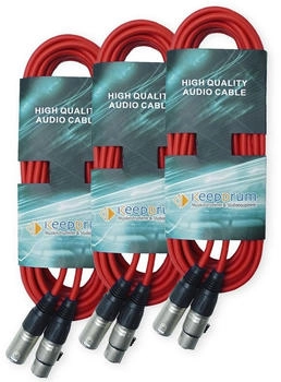 Keepdrum DMX Kabel Rot 3-pol XLR 15m 3 Stück 3-pol XLR (15 cm) Rot 3 Stück (3xdmx15mrd)