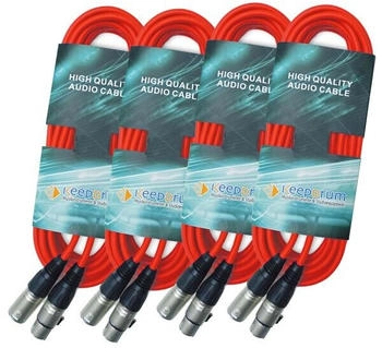 Keepdrum Mikrofonkabel XLR 3-polig 10m Rot 4 Stück (4x10m XLR-rd)