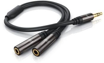 Primewire 3,5-mm-Klinke zu 2x 3,5-mm-Buchse Audio-Adapter 15cm Stereo AUX auf 2x Buchse Y-Adapter schwarz