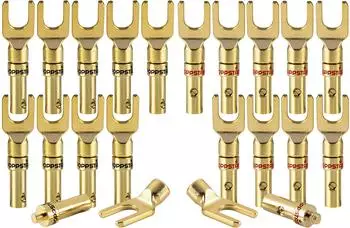 Poppstar Kabelschuhe für Lautsprecherkabel Stecker 24k vergoldet Audio-Adapter 20 Gabelstecker elektrische Verbindung von Kabeln bis 4mm² Querschnitt (1008678)