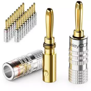 deleyCON 20 Stück Bananenstecker Vergoldet Schraubbar für Lautsprecherkabel 0,75mm 4,5mm Silber (MK3452)