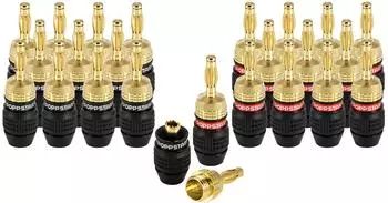 Poppstar 24x High End Bananenstecker (geschirmt bis 6 mm² 24k vergoldet 12x schwarz 12x rot) (1009441)