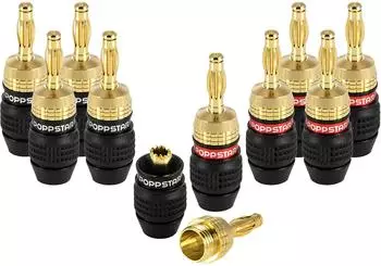 Poppstar 10x High End Bananenstecker (geschirmt bis 6 mm² 24k vergoldet 5X schwarz 5X rot) (1009438)