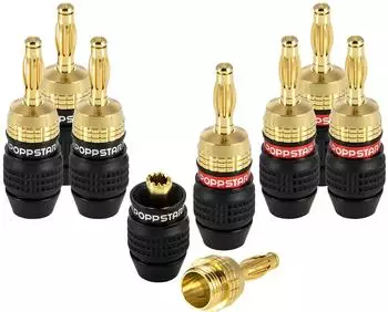 Poppstar 8x High End Bananenstecker (geschirmt bis 6 mm² 24k vergoldet 4x schwarz 4x rot) (1009437)